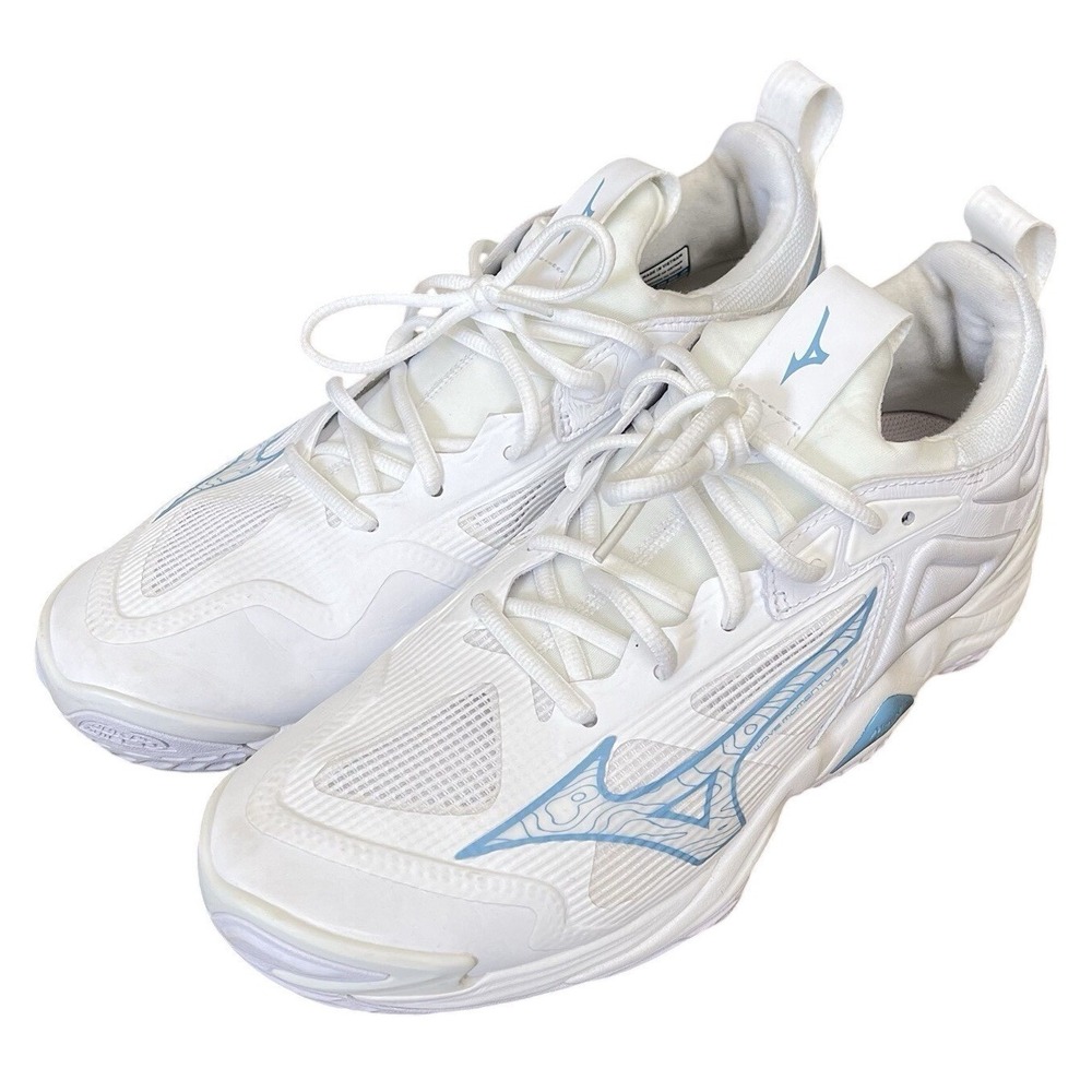 MIZUNO WAVE MOMENTUM 3 BLUE ON WHITE U.S. MENS SIZE 11 VOLLEYBALL SHOES used